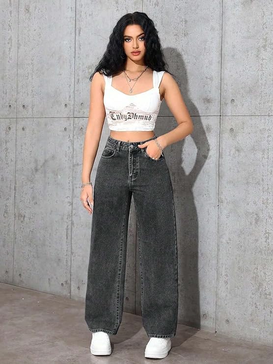 Image of Shyam Enterprises Women Grey Wide Leg Denim Jeans Modern Fit Bottom and DESGNING