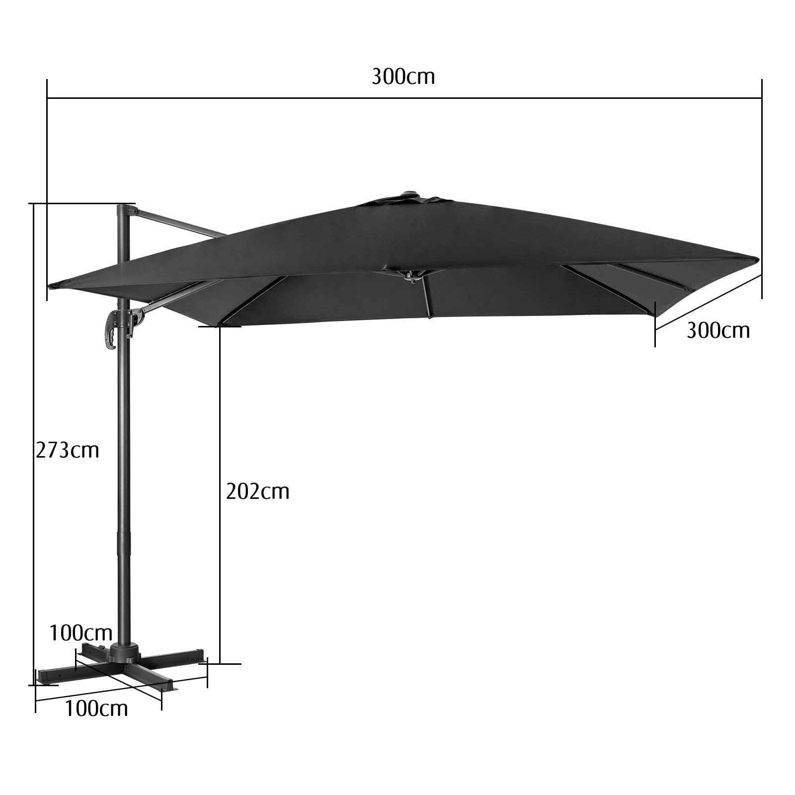 GOPLUS Ampelschirm 300x300 cm rechteckig, Sonnenschirm 360° drehbar & 3 stufig kippbar, großer Terrassenschirm mit Ständer, Gartenschirm mit Kurbel, UPF 30+ für Balkon, Garten & Terrasse (Schwarz)