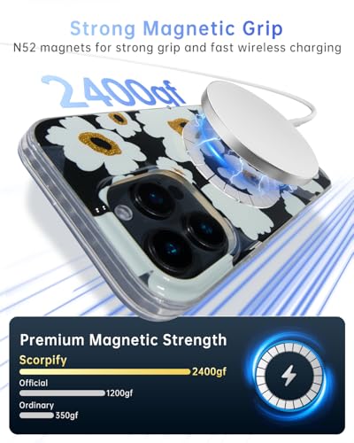 Coque iPhone 16 Pro compatible MagSafe transparente fleur noir - 4