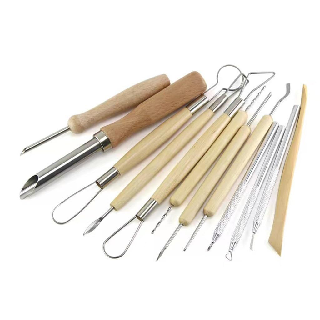 Töpferwerkzeuge, 12 Sätze Holz-Ton-Schnitzerei, DIY-Polymer-Ton, Handstein, Kunststoff-Ton-Werkzeuge