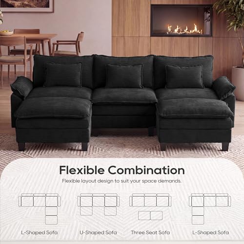 Image of URRED Oversized Modular Sectional Sofa,Solid Black:122 inch U Shaped