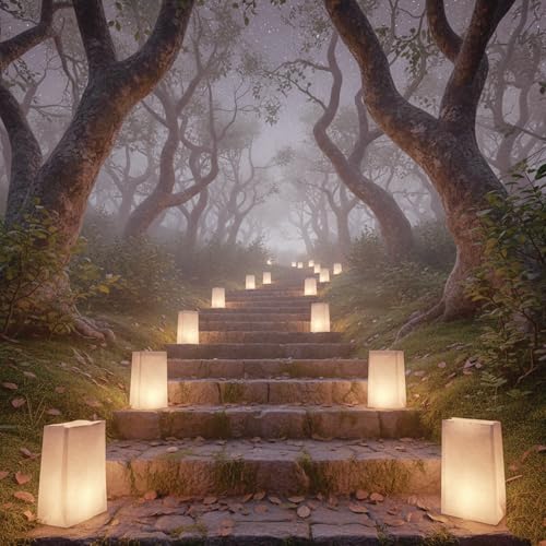 Image of White Plastic Reusable Luminary Bags, Christmas Luminaries for Outdoors, Wedding, Birthday, Halloween, Thanksgiving(Not Include Light) (40pcs)