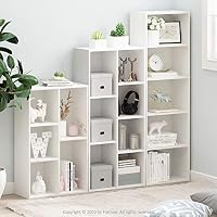 Furinno LUDER Book Shelf, 5-Cube Bookshelf, Reversible Bookcase, 9.4 x 19.5 x 31.5, Easy Assembly, for Living Room, Bedroom, Home Office, White — image 2