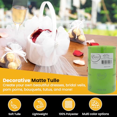 Image of Expo International Decorative Matte Tulle, Roll /Spool of 6 inch X 100 Yards, Lightweight Polyester Tulle Fabric for Tutus, Costumes, and Party Decorations, Washable, Easy-to-Use, Lime