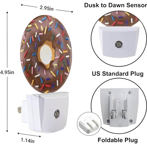 Image of Donut Night Light Doughnut Food Dessert Decorative LED Dusk to Dawn Plug-in Nightlight Auto Sensor for Bedroom Bathroom Hallway Living Room