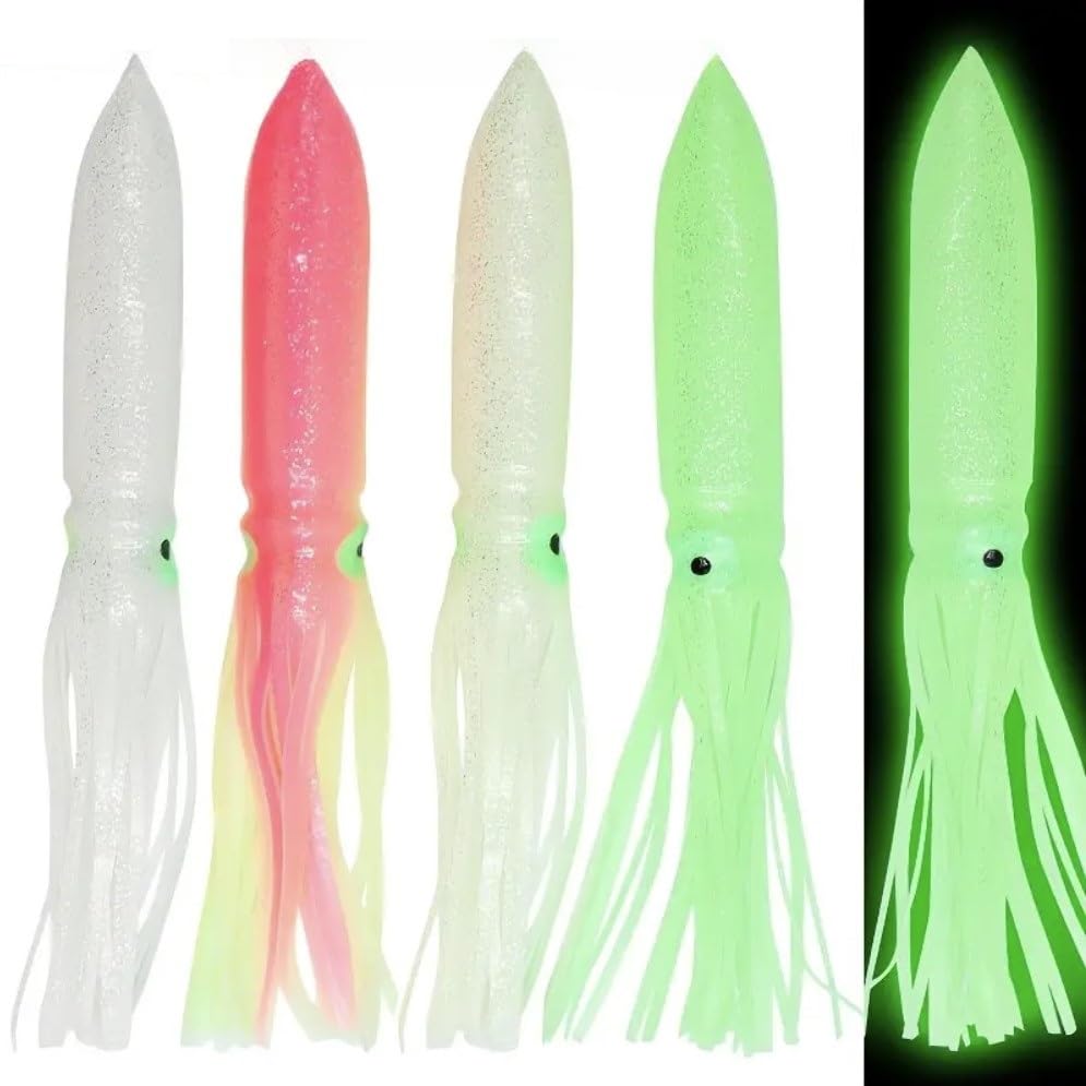 Lot De 5 Leurres De Calamar XL Pour Pêche En Mer - Caoutchouc Souple, Couleurs Vives, Pour Cabillaud Norvège