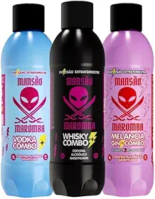 Mansão Maromba Kit 3 Garrafas Cocktail Alcoólico Gaseificado, Vodka, Whisky e Melancia Gin Combo 1L