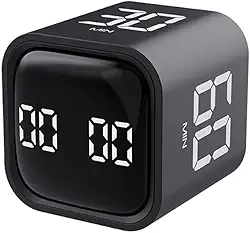 Temporizador Digital de Mesa em Cubo, Cronômetro com Contagem Regressiva 5/10/30/60 Minutos, Silencioso, Preto