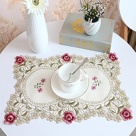 WELLYUK 17x11 Embroidered Rose Placemats Cover