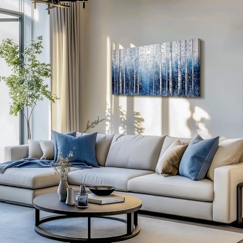 SERIMINO Birch Tree Landscape Wall Art, Abstract Forest Large Artwork for Walls, Modern Blue Aesthetic Canvas Prints, Nature Plant Trunk Wall Decor Living Room Bedroom Bathroom Kitchen 20"X40"