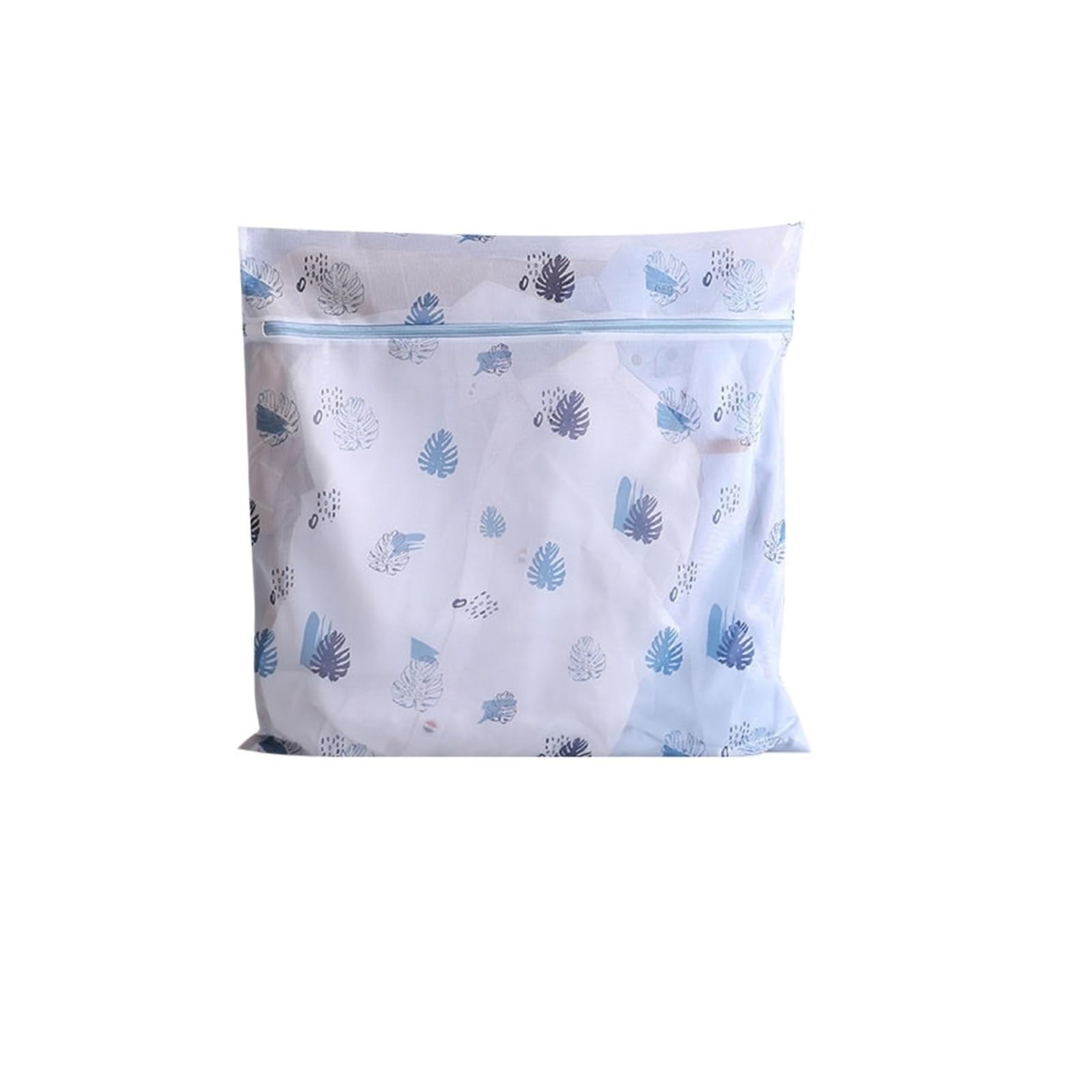 Laundry Bag Print Blue Leafves Dirty Clothes Cleaning Protect Washing Bag Household Clothes Organizer Mesh Zipper Laundry Bags(XL 60x60cm)