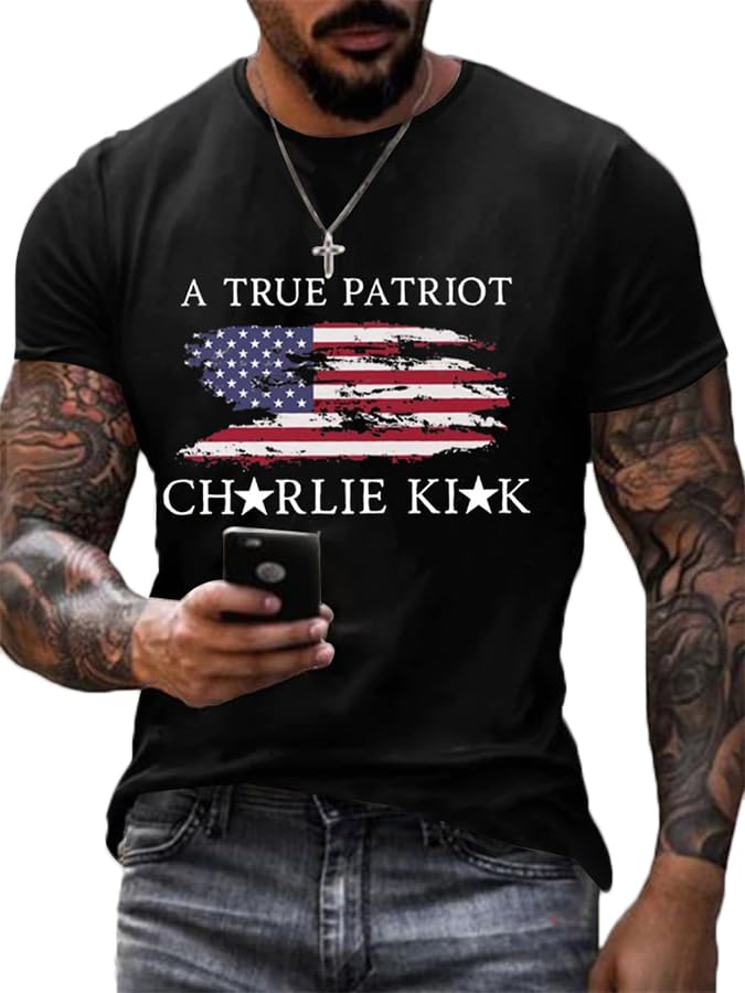 Men's A True Patriot Printed T-Shirt Turning Point USA Round Neck Shirt America Flag Tee