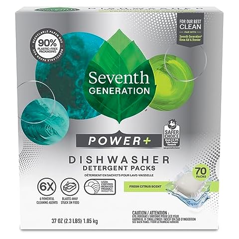 Seventh Generation Power+ Dishwasher Detergent Packs Fresh Citrus scent 1 for sparkling dishes Dishwasher tabs 70 count Cover