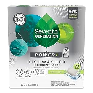 Seventh Generation Power+ Dishwasher Detergent Packs Fresh Citrus scent 1 for sparkling dishes Dishwasher tabs 70 count