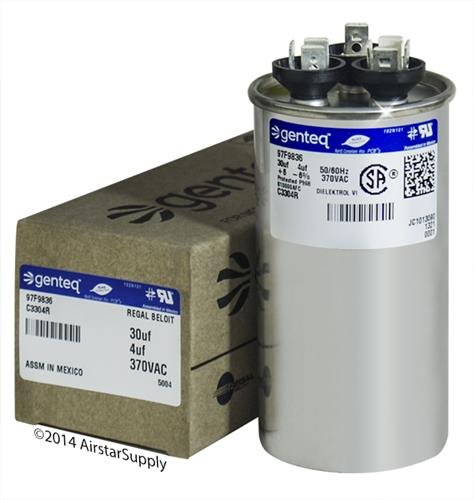 TRANE • 30 + 4 uF MFD x 370 VAC Genteq Replacement Dual Capacitor Round # C3304R / 97F9836