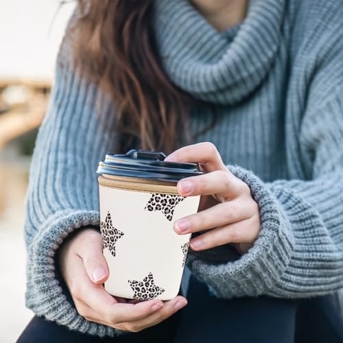 Image of Reusable Insulated Sleeve for Iced Coffee Cup, Coffee Neoprene Sleeve for Cold & Hot Drinks, Beverage Holder for Iced Coffee (Leopard Stars, Large: 32oz)