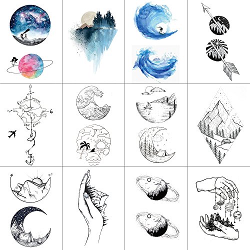 WYUEN 12 PCS/lot Mountain Temporary Tattoo Sticker for Women Men Fake Tatoo Body Art Adult Waterproof Stickers 9.8X6cm (FW12-20)