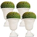 Dandat 4 Pack Large Outdoor Urn Planter 22 inch Tall Plastic Planter for Front Proch Classic Vase Decorative Garden Pot for Indoor Outdoor Door Patio Deck Decor(White)