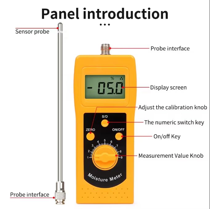 VTSYIQI Portable Powder Moisture Meter Tester with Precision Accuracy ± 0.5% n Range 0~80% for Silver Sand Chemical Powder 4 Digital LCD Display