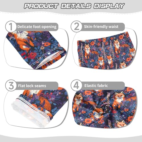 Fox Flower Red Flower Girls Leggings Athletic Pants Tights Stretch Bottom3