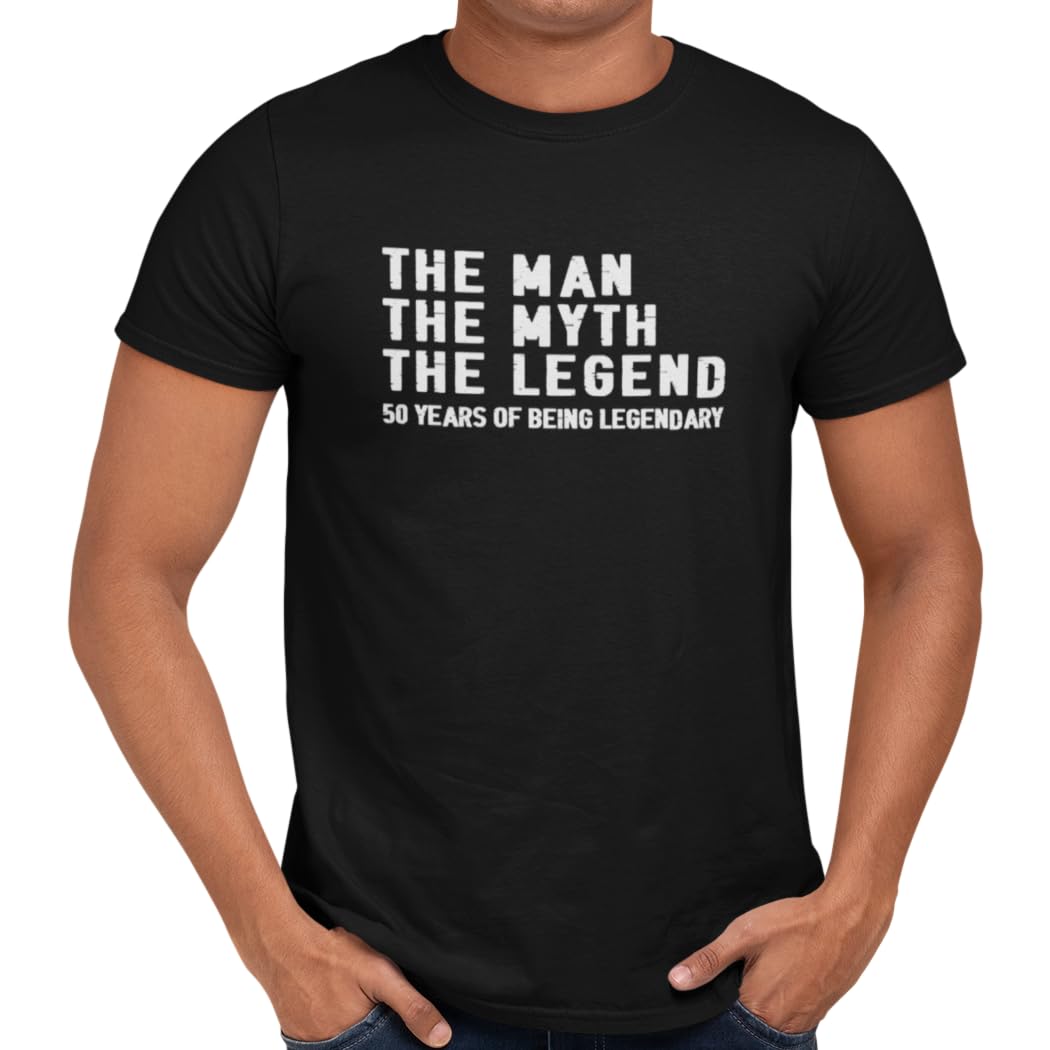 Getting Shirty The Man The Myth The Legend 50th Birthday T-Shirt (UK, Alpha, M, Regular, Regular, Black)
