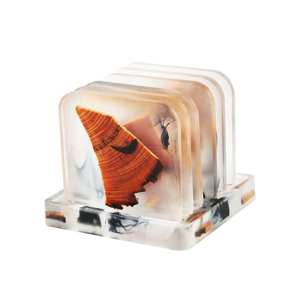 Tapis de tasse en résine et pin transparent x6 pour table