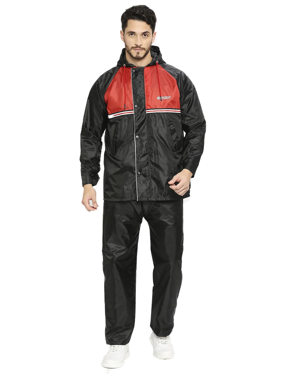 Citizen Reversible Raincoat For Men With Inbuilt Hood, Waterproof Pant & Carry Pouch | Dual Color Sports Style | 190T Polyester With Pvc | Durable & Lightweight Standard Length Rainsuit