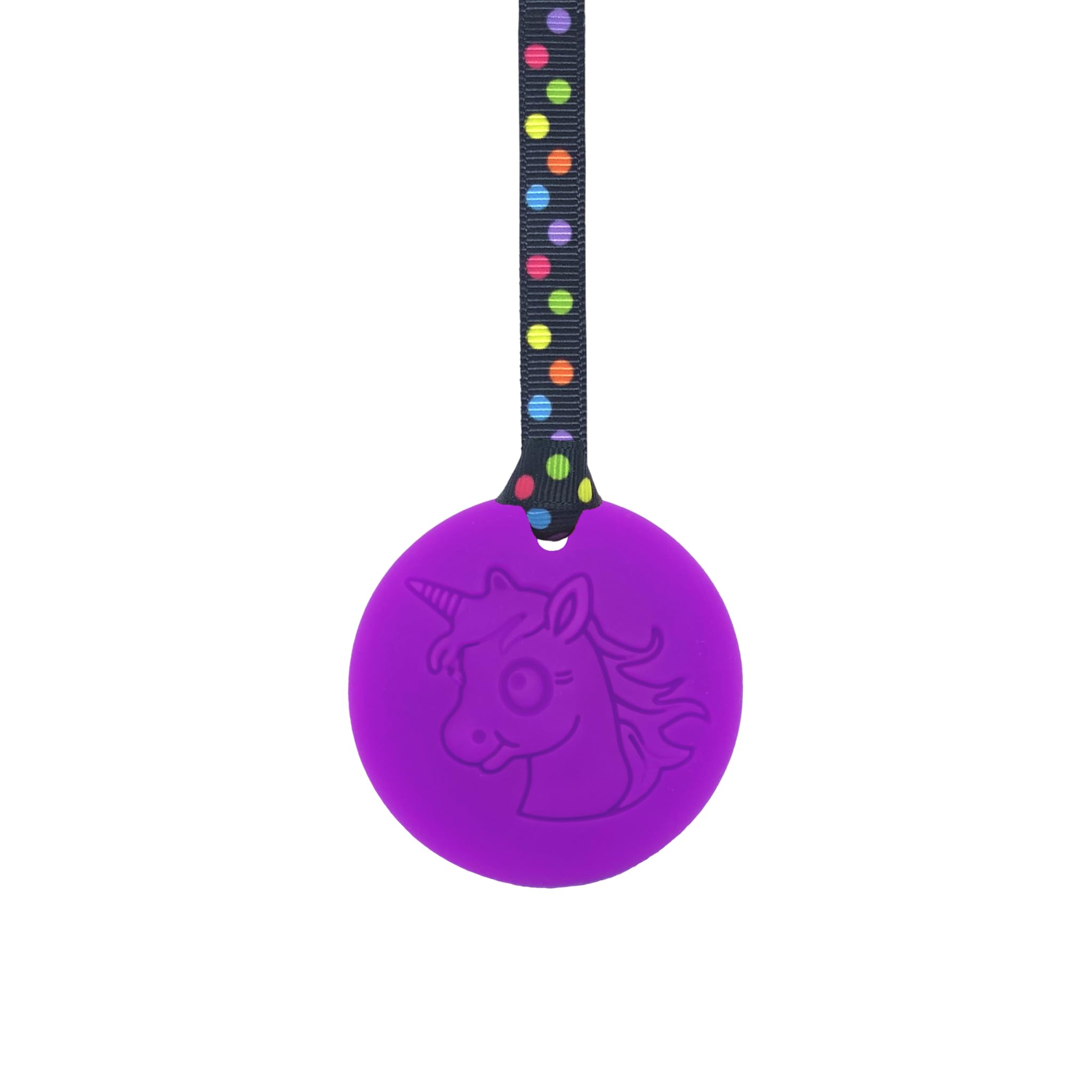 Sensory Chew Necklace with Lanyard - Purple - Unicorn Chew for Kids with Autism, Anxiety & ADHD – 100% Food Grade Silicone - Sensory Oojamabobs (8 Designs Available) (Black Dots, 54cm Lanyard)