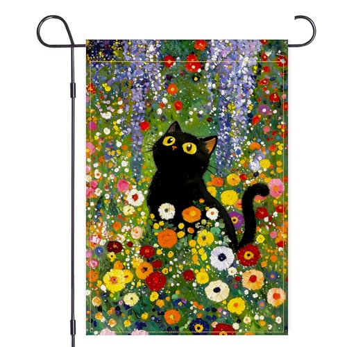Balgardekor Welcome Spring Black Cat Garden Flag American Shorthair Cat in Flowering ShrubsVertical Outside Yard Flag Farmhouse Burlap Welcome Holiday Outdoor Decoration1218 Inch Double Sided (flowering shrubs 18L x 12W)
