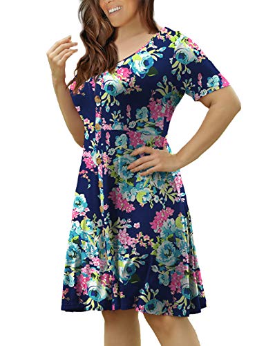 Voianlimo Women’s Summer Plus Size Short Sleeve Button Down Causal Dress (Large, Color 04) #TOP2