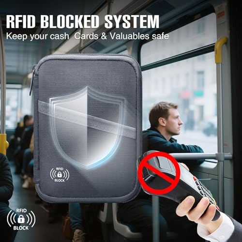 FIREDOG Passport Holder for Travel,RFID Blocking Passport Holder & Travel Wallet for Men and Women - Secure Organizer Multiple Card Slots, Holds Passports, Cards, Tickets, ID, Cash Holder(Grey)2