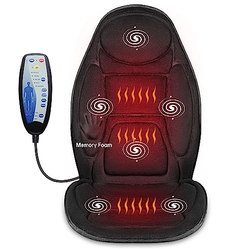 Image of Snailax Back Massager with Heat, Memory Foam Chair Massage Pad, 6 Vibrating Motors & 2 Heat Settings, Seat Massager for Office Chair,Home Use, Gift for Women Men