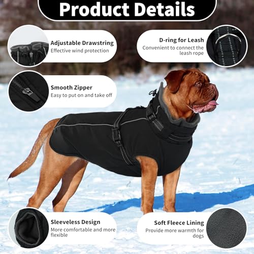 Lelepet Small Dog Coat With Harness - Warm Waterproof Fleece Jacket, Winter Reflective Vest Snow Suit for Yorkshire Papillon - Black S - Image 2