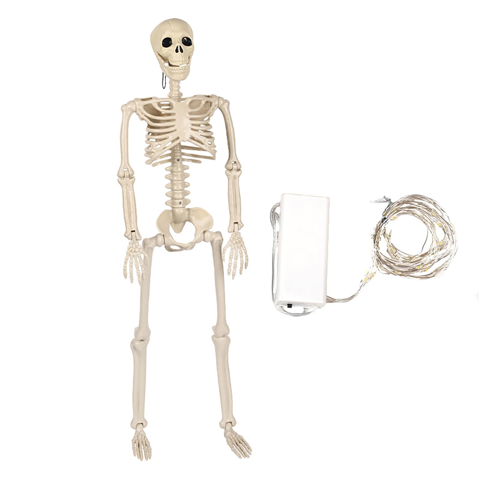 sugerou 36 Inches LED Light Up Skeleton Halloween Decor, 3FT Life Size Full Body Posable Plastic Human Bones with Movable Joints for Haunted House Halloween Decor A