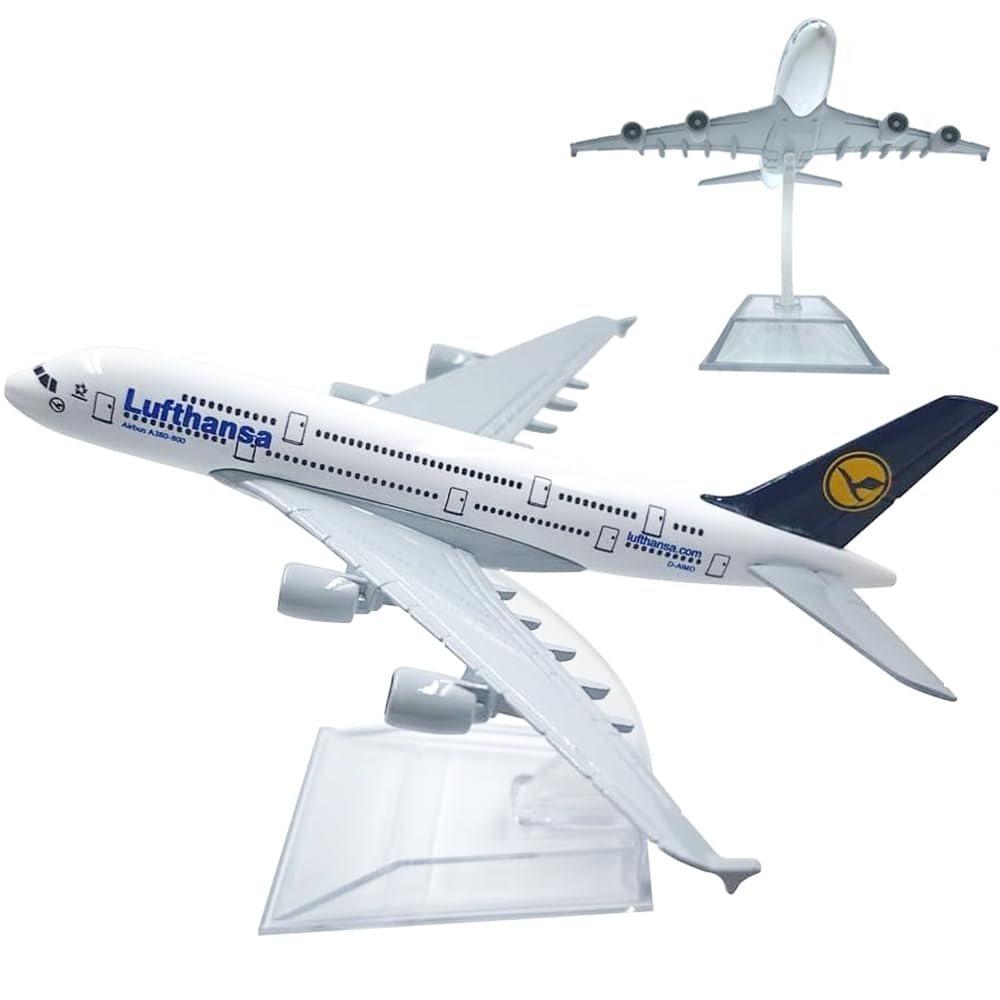 YGCHEN Avion A380 Lufthansa en Alliage - Modèle d'Avion en Métal Échelle 1/400 Diecast Avec Support - Miniature Collection Jouet Modélisme