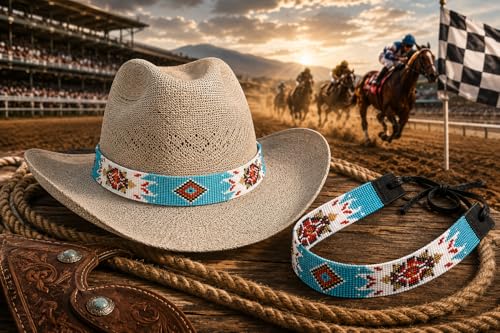 Image of Cowboy Western Beaded Hat Band Rodeo Style Handmade