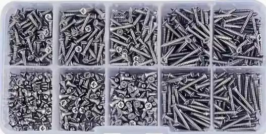 Comprehensive Set of 800pcs M2 Cross Drive Flat Head Self Tap Screws for Woodworking with Transparent Storage Box, Multifunctional Accessory