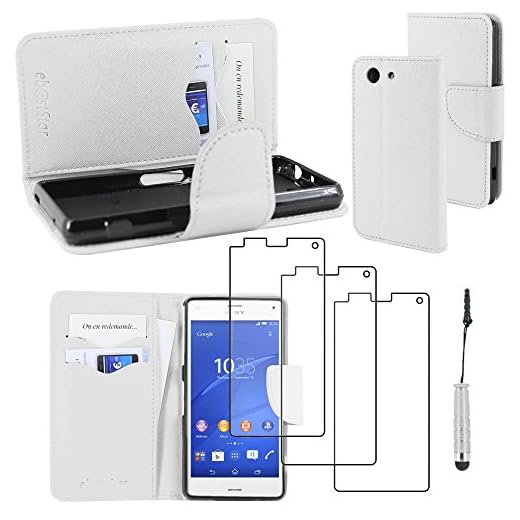 ebestStar – kompatibel med Sony Xperia Z3 Compact skal konstläder Wallet Case mobilfodral [PU läder], kortfack, ståfunktion + mini penna + 3 skyddsfolier, vit [telefon: 127,3 x 64,9 x 8,6 mm, 4,6 tum]