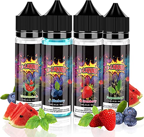 E Liquid ohne Nikotin, E-liquids 4 X 50 ml, E-Zigaretten Liquid Set 70VG/30PG Refill Electronic Cigarette, E liquid Fertig Gemischt für Elektronische Zigaretten, Zigarre, Shisha Cover