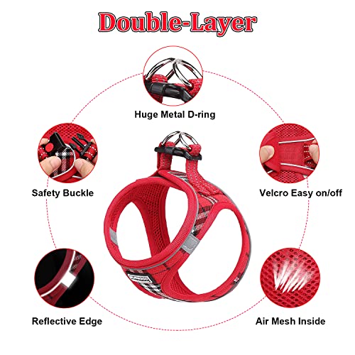 Suredoo Hundegeschirr Kleine Hunde mit Leine, Anti Zug Geschirr Reflektierend Atmungsaktiv Brustgeschirr, Welpengeschirr für Kleine Hunde (Rot Kariert, S, Brust: 29-33cm)