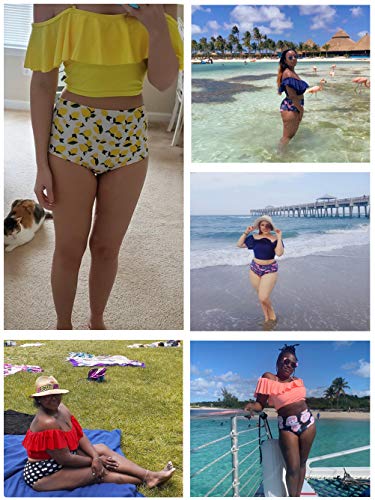 Kaei&Shi High Waisted Flounce Bikini Set,Tummy Control Swimsuits for Women,Off Shoulder3