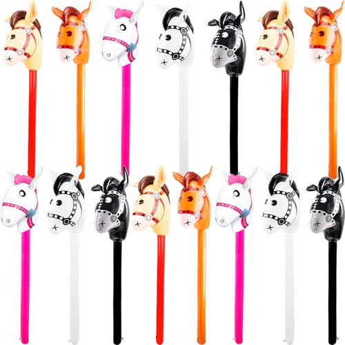Lot de 15 bâtons gonflables colorés en forme de tête de cheval - 101,6 cm - Pour fête d'anniversaire sur le thème de cowboy, cow-girl, cheval (couleur 2)