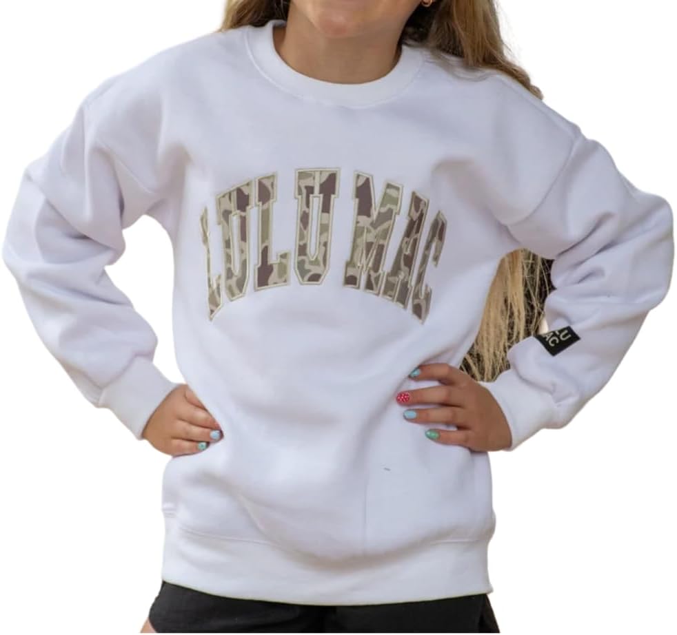 LULU MAC White Camo Puff Applique Sweatshirt Sweat Shirt T-Shirt - Youth Kids