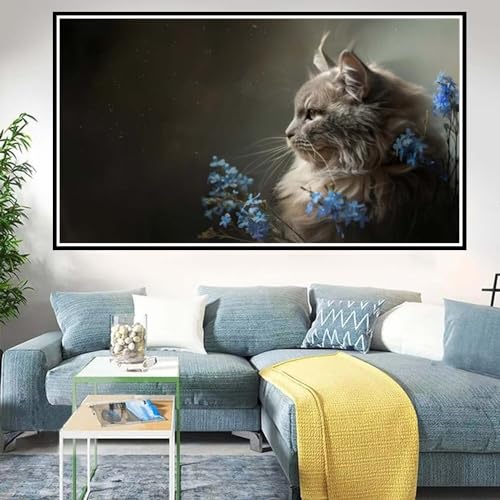 Diamond painting chat grand format 80x140 cm pour sublimer votre salon en salon créatif