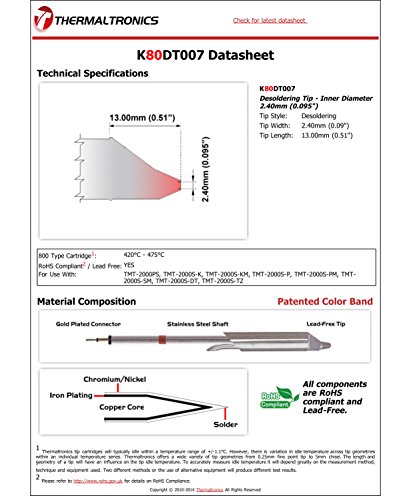 Image of Thermaltronics K80DT007 Desoldering Tip - Inner Diameter 2.40mm (0.095in)