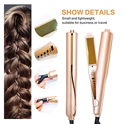 CLORIS Hair Straightener and Curler 2 in 1 Ceramic Curling Flat Iron Pro for Hair Styling Tools, Hair Straightening Irons Dual Voltages with 3D Concave and Convex Titanium-Plated (Gold) (1 inch) - Thumbnail 4