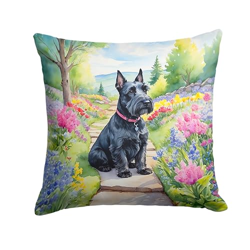 Caroline's Treasures Scottish Terrier Spring Path Throw Pillow Machine Washable, Indoor Outdoor Decorative Pillow for Couch, Bed or Patio, 18Hx18W