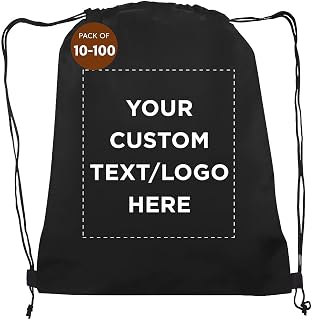 DISCOUNT PROMOS Custom Non-Woven Drawstring Backpacks Set of 1/10/50/100, Personalized Bulk Pack