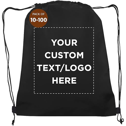 DISCOUNT PROMOS Custom Non-Woven Drawstring Backpacks Set of 10/50/100, Personalized Bulk Pack
