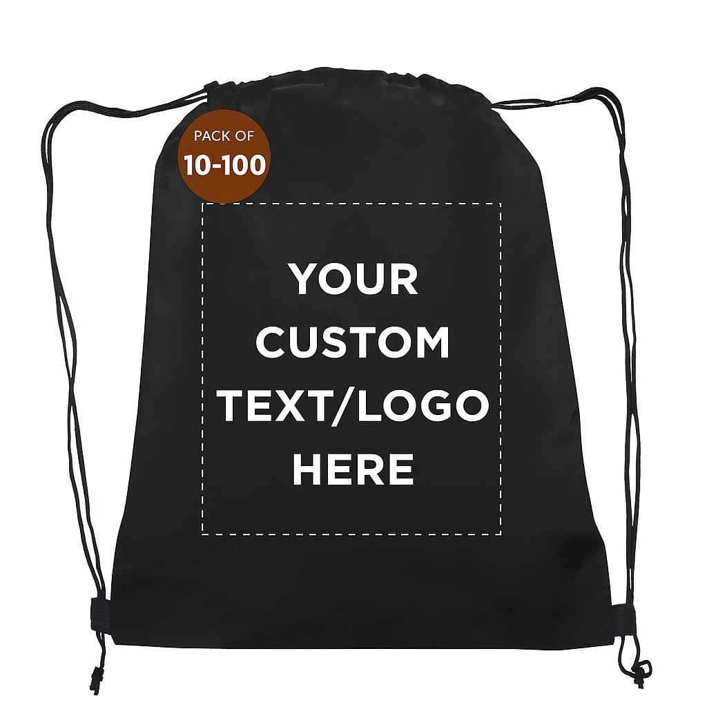 DISCOUNT PROMOS Custom Non-Woven Drawstring Backpacks Set of 10/50/100, Personalized Bulk Pack